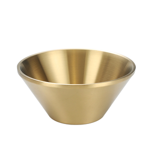 304不锈钢双层锥形刨冰碗果蔬沙拉碗网红金色绵绵冰沙冰碗创意碗