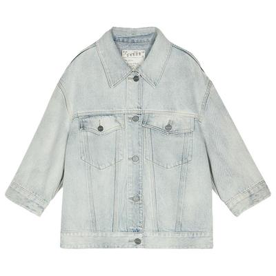 谜底牛仔短款外套女2025春季新品复古风浅色水洗棉夹克251MW0051
