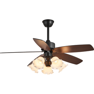 中古风吊扇灯风扇灯客厅新款胡桃木色高端卧室餐厅高级感一体吊灯