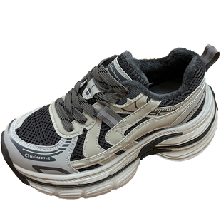 老爹鞋女款2025新款冬加棉配阔腿裤显脚小二棉厚底增高休闲运动鞋