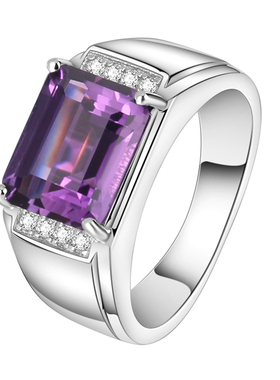925纯银镀金天然紫水晶戒指