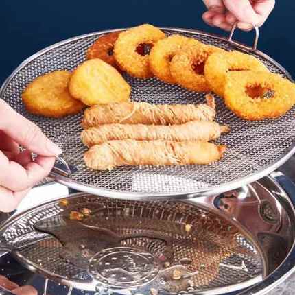 1304不锈钢沥油盘韩式茶盘加多用加深盘带油炸圆盘料理盘滤网大盘
