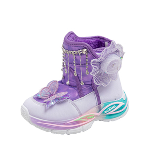 女童雪地靴冬季2025新款发光儿童靴子加绒保暖棉鞋带灯女孩防滑底