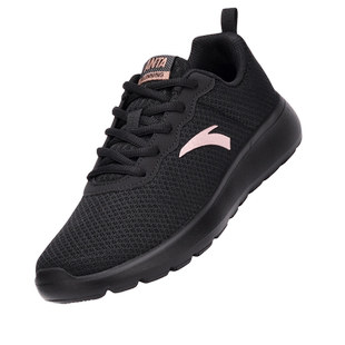 安踏女鞋黑色运动鞋2025新款官方正品冬季加绒皮面防水女士跑步鞋