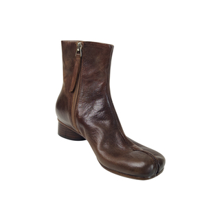 马皮秋冬复古增高短靴粗高跟做旧马丁靴猪蹄靴侧拉链Tabi不分趾靴