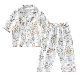欧孕儿童睡衣2026夏季薄款凉感桑蚕丝宝宝家居服套装男女童空调服