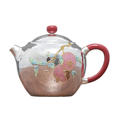 臻宝堂纯手工掐丝珐琅石榴泡茶壶