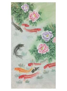 工笔画底稿白描画稿牡丹九鱼图荷花花鸟国画宣纸手绘稿可直接上色