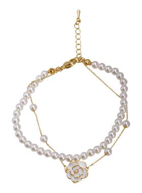 山茶花双层叠戴珍珠手链女生轻奢小众精致手饰优雅气质高级感配饰