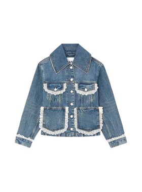 【新品首降】GANNI女装 蕾丝优雅外套秋个性牛仔上衣 A1010200569