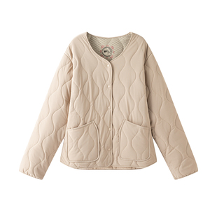 猫人白色轻薄棉服外套女2024新款羊毛秋冬季短款菱格棉衣保暖上衣