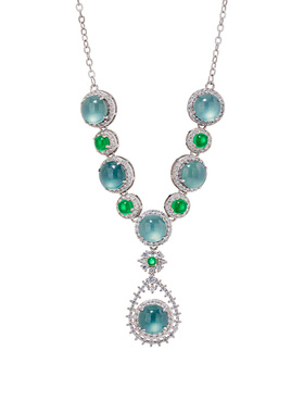 蓝水翡翠银项链女款2026新款轻奢小众玉石吊坠首饰旗袍配饰礼物女