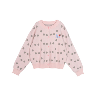 NORNOR陈大猪女童新款开衫外套春季好看波点粉色洋气儿童针织上衣