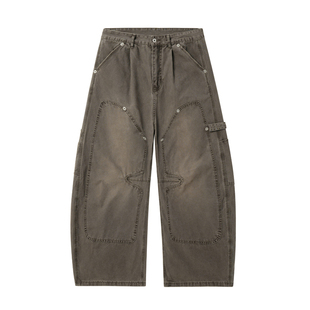 JHYQ净化眼球美式水洗做旧伐木工装牛仔裤男宽松直筒阔腿弯刀长裤