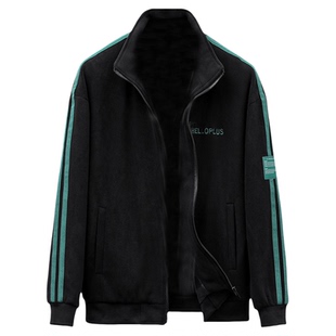 百胜狐大码男立领抓绒夹克秋冬加肥加大胖子加厚宽松休闲运动外套