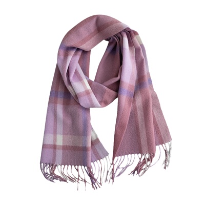浅玫粉显白英伦格子围巾冬季双面