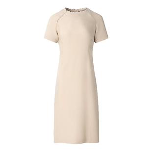 Aquascutum/雅格狮丹春夏新品女士时尚优雅圆领短袖连衣裙子气质