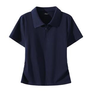 班尼路藏青色POLO领短袖T恤女2026春夏新款收褶显瘦短款半袖上衣Q