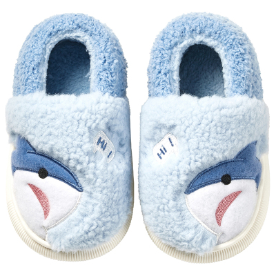 鲨鱼男童棉拖鞋包跟宝宝居家毛拖鞋幼儿小孩室内保暖儿童棉鞋冬季