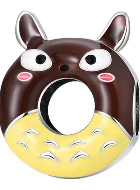 一件代发欧美跨境热销铜镀银925卡通联动甜甜圈龙猫DIY手链项链珠