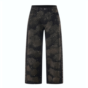 DESIGNSECRETS 25FW高级设计水钻满钻牛仔裤男宽松直筒潮流长裤子