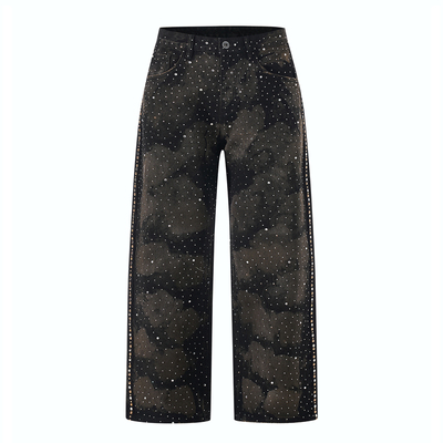 DESIGNSECRETS 25FW高级设计水钻满钻牛仔裤男宽松直筒潮流长裤子