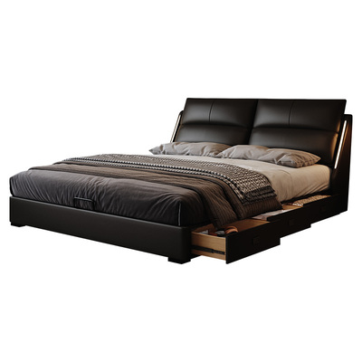 佐慕真皮床多功能储物现代简约轻奢双人婚床主卧高端大气2025新款