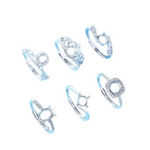 电镀925银戒指托女款镶嵌蜜蜡琥珀戒面椭圆形diy开口戒托排戒空托