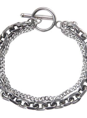 saz做旧复古港风双层一字扣手链