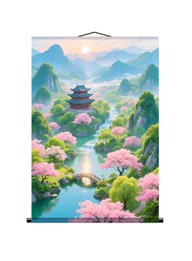 仙境东北仙家堂单背景山水画招财