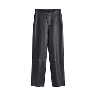 FRASANNO纯羊皮弹力皮裤绵羊皮九分裤女直筒裤真皮皮裤2025年新款