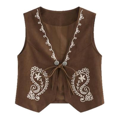 AZure法式复古麂皮绒立体绣马甲