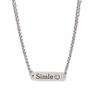 s925纯银泰银方牌simle笑脸项链女小众设计感ins简约韩版锁骨链潮
