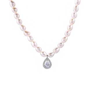 纯银闪耀水滴方锆石天然野生keshi珍珠项链叠戴锁骨小众设计原创