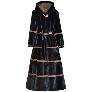 冬季轻奢风过膝长款保暖仿皮草大衣高级感连帽大裙摆仿水貂外套女