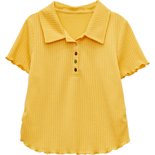 DM100大码百分百女装微胖mm修身polo领纯色正肩T恤短袖针织上衣