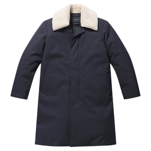 $国内现货180码冬T.I FOR MEN深蓝色拆卸毛领中长款鹅绒羽绒服男
