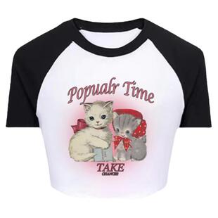 TC STORE TAKE CHANCES春夏猫咪T恤修身内搭小众辣妹短袖短款上衣