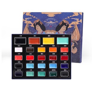 鲁本斯青蓝中国画固体24色国画颜料初学者套装用品工具全套固体国画藤黄钛白毛笔宣纸水彩水墨画矿物学生专用