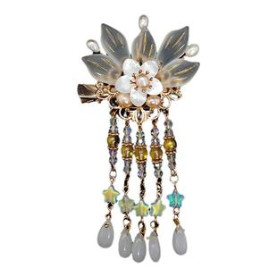 聆琅原创流苏琉璃白金色对夹发饰汉服古风儿童配饰一对价 鹿JLQ卿