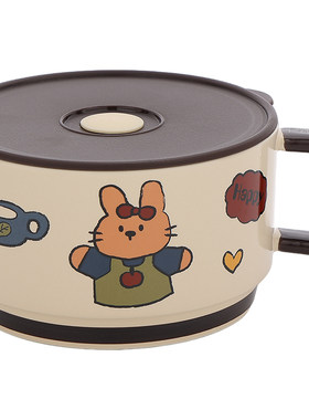 cookzone可爱卡通陶瓷泡面碗带盖