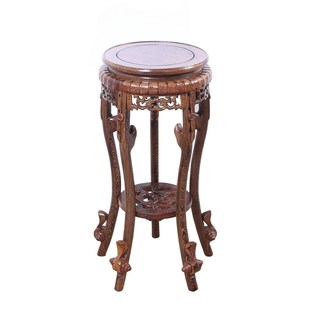 鸡翅木圆形花几红木雕刻工艺品摆件家居饰品实木花架高脚底座包邮