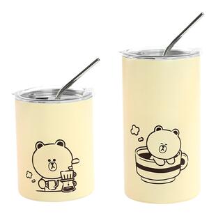 LINE FRIENDS双层咖啡杯保温杯保冷马克杯子便携式随行不锈钢水杯