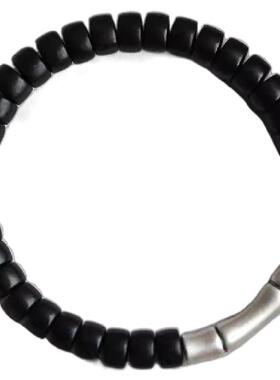 原创节节高紫光檀药片手串天然黑檀木直切绿檀足银单圈文玩手链