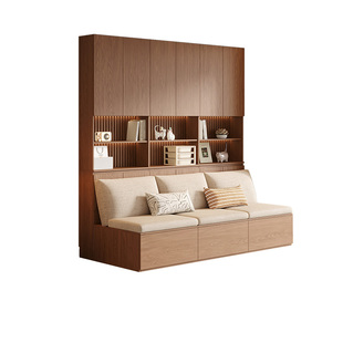 定制实木书柜卡座沙发客厅橡木书橱靠墙储物柜一体满墙到顶