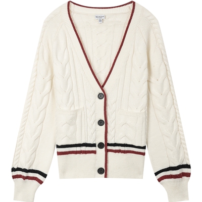 Juicy Couture橘滋重返校园Logo纽扣毛织绞花女式外套