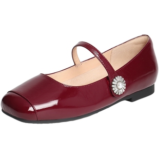 百丽女鞋子玛丽珍鞋女春季新款法式真皮平底婚鞋浅口单鞋D7P1DAQ5