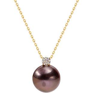 南珠宫18K金淡水珍珠吊坠项链紫珠戴妃系列轻奢大颗粒生日礼物