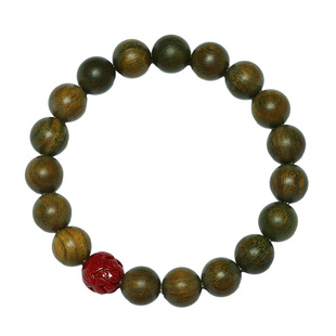 普陀山天然老绿檀手串男款盘玩朱砂莲花佛珠绿檀木单圈手链女饰品