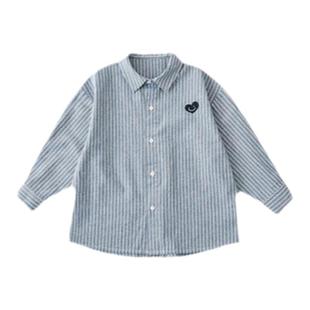 幼悠男童爱心绣标立体翻领绅士清新条纹衬衫2026春装新款儿童衬衣